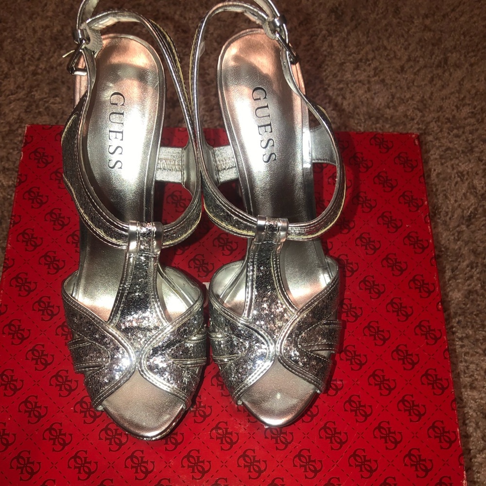 Guess Silver Multi Texture Heels